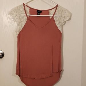 Plum colored shirt with lace sleeves